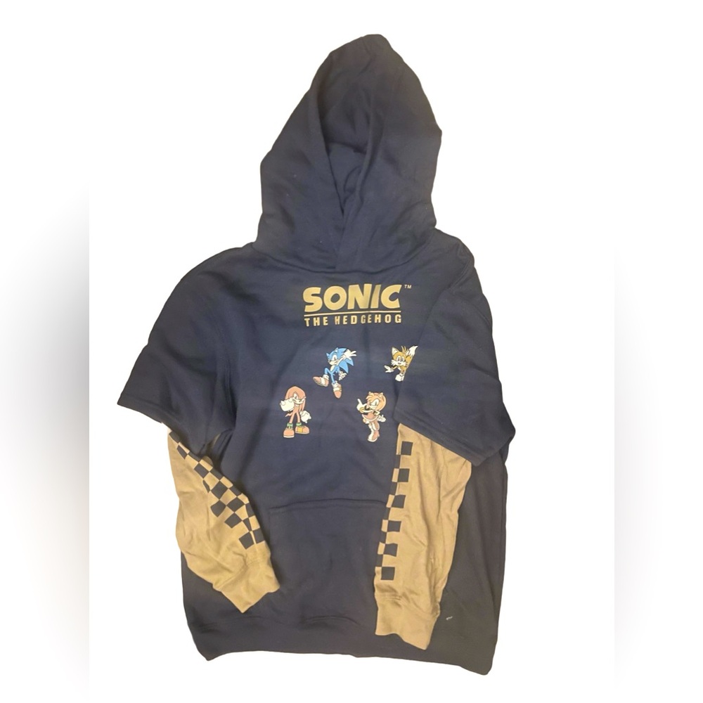 Boy’s Large (10) Sonice The  Hedgehog Hooded T-shirt W/ Long Sleeves